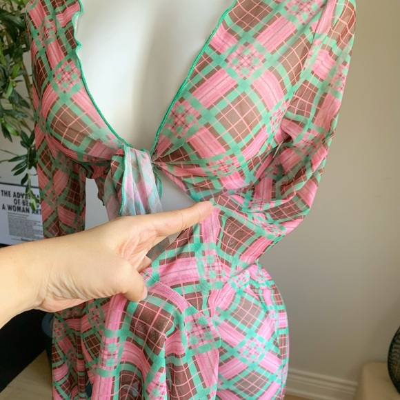 SHEIN Plaid Mesh 2pc Crop Top Skirt Set XS - Picture 2 of 5